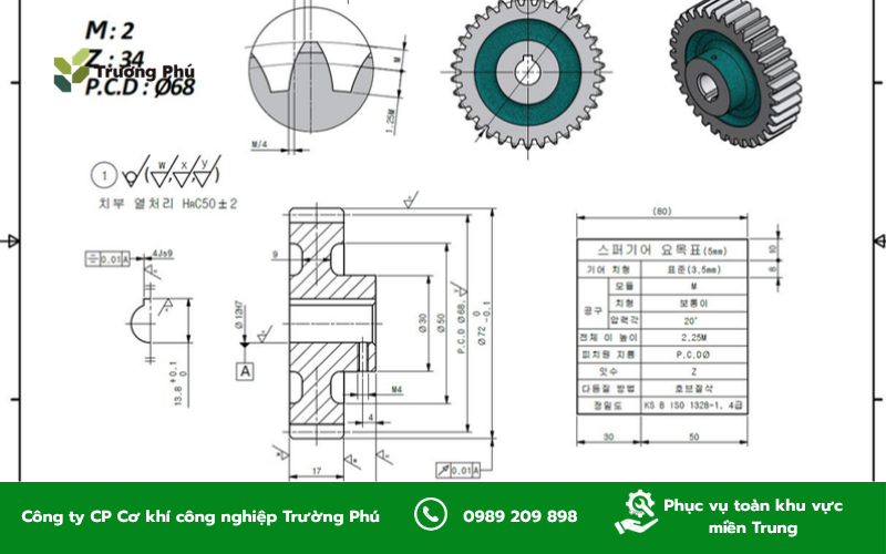 Bản vẽ bánh răng giúp xác định chính xác thông số để lựa chọn phương pháp gia công